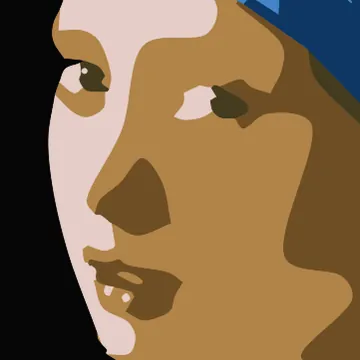 A face in eight colours with AI assist off: the lips turn brown.
