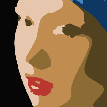 The same face with AI assist on: red lips and a dark pupil.